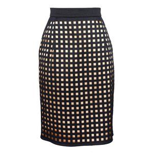 Northern Star Skirt, Size 2, black and gold, grid overlay, pencil skirt